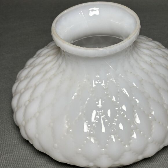 Vintage Milk Glass Lamp Shade Diamond Quilt Pattern Hurricane Shade Replacement - Picture 3 of 7